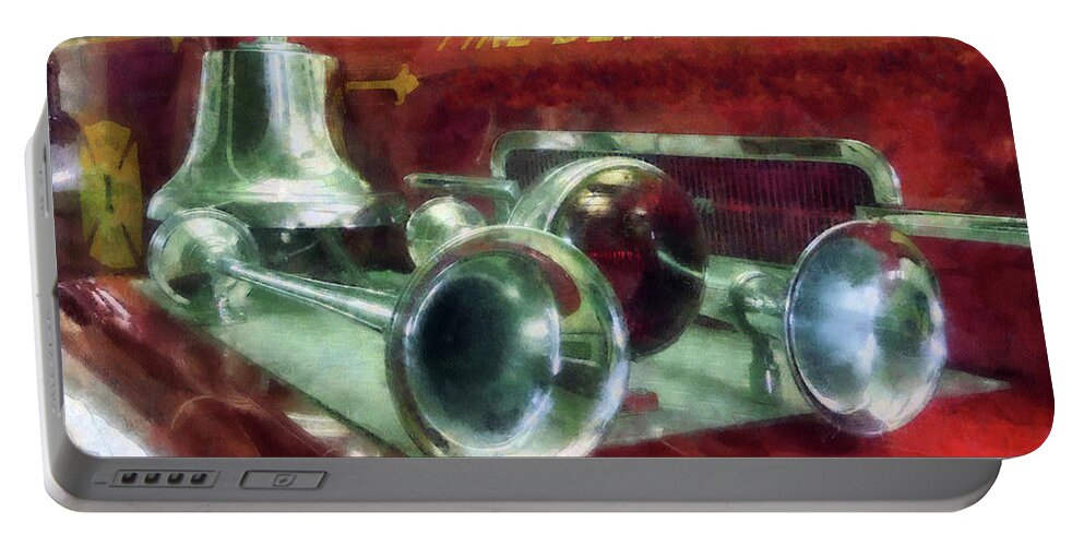 Fire Engine Portable Battery Charger featuring the photograph Fireman - Fire Engine Horns and Bell by Susan Savad