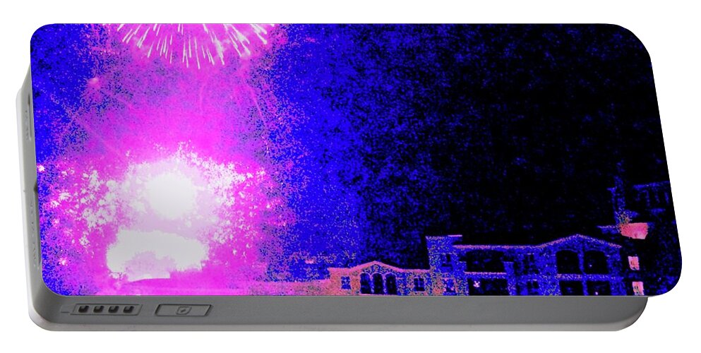 Debra Grace Addison Portable Battery Charger featuring the photograph Fireworks Over Village by Debra Grace Addison