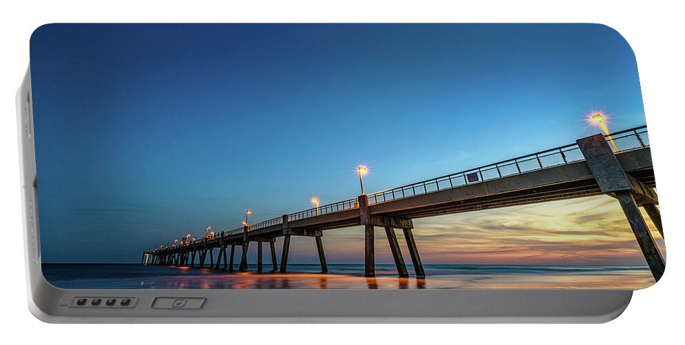 Pier Portable Battery Charger featuring the photograph Fishing Pier at Night by Mike Whalen