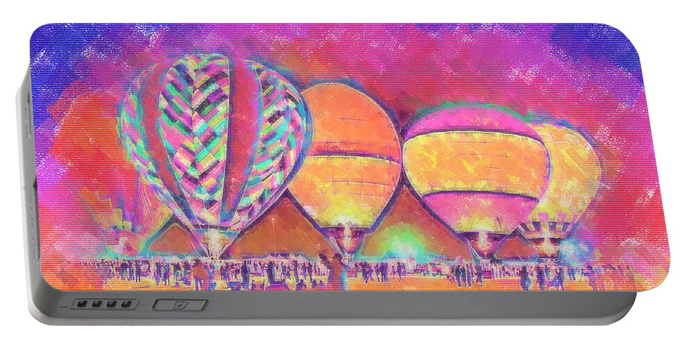 Balloons Portable Battery Charger featuring the digital art Five Glowing Hot Air Balloons In Pastel by Kirt Tisdale
