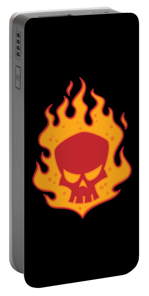 Fire Portable Battery Charger featuring the digital art Flaming Skull by John Schwegel