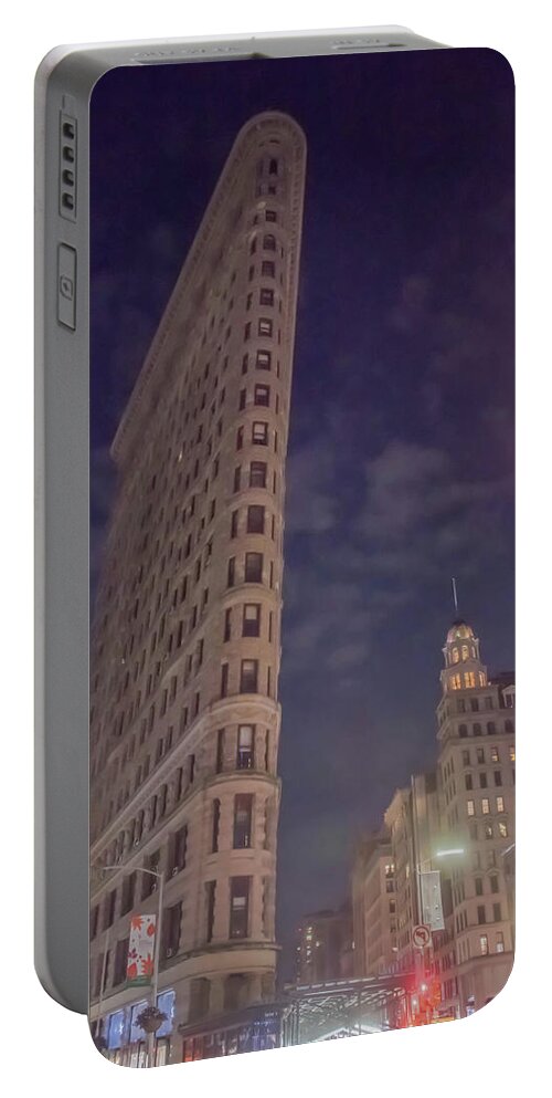 Flat Iron Building Portable Battery Charger featuring the photograph Flat Iron Building at night by Alan Goldberg