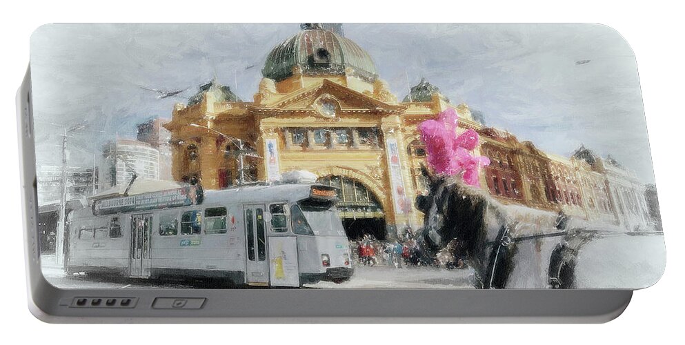 Flinders Street Portable Battery Charger featuring the painting Flinders Street Station, Melbourne by Chris Armytage