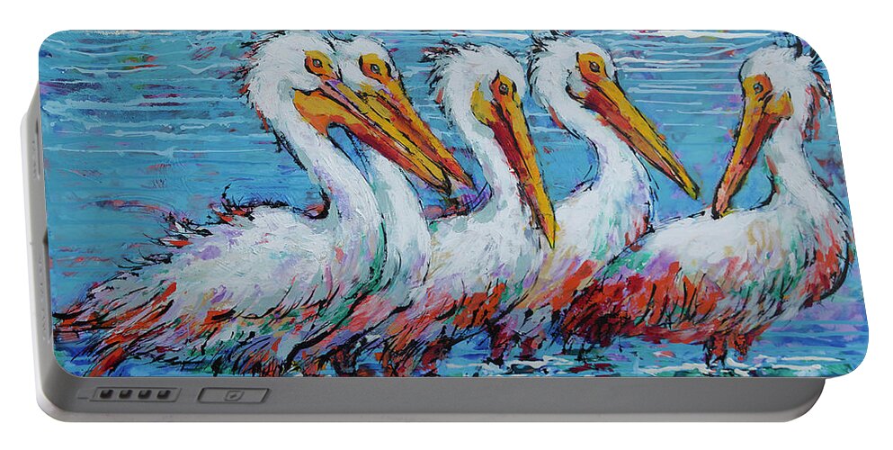  Portable Battery Charger featuring the painting Flock Of White Pelicans by Jyotika Shroff