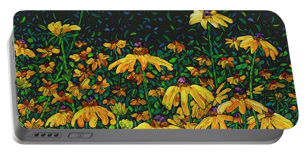 Flowers Portable Battery Charger featuring the painting Floral Interpretation - Black-Eyed Susans by James W Johnson