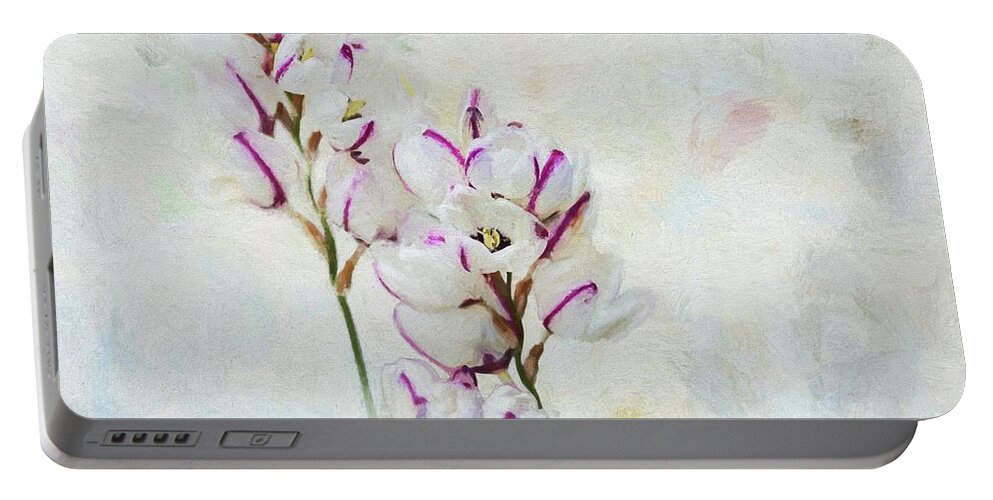 Flower Portable Battery Charger featuring the mixed media Flower Buds by Eva Lechner