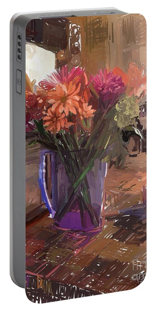 Vase Portable Battery Charger featuring the digital art Flowers in a Vase by Joe Roache