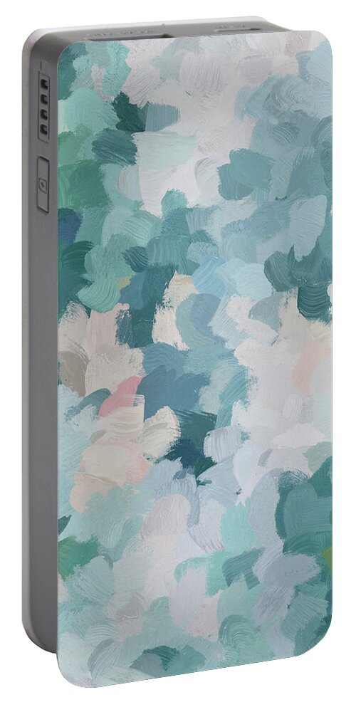 Mint Green Sky Blue Teal Blush Pink Seafoam Portable Battery Charger featuring the painting Flowers in the Wind by Rachel Elise