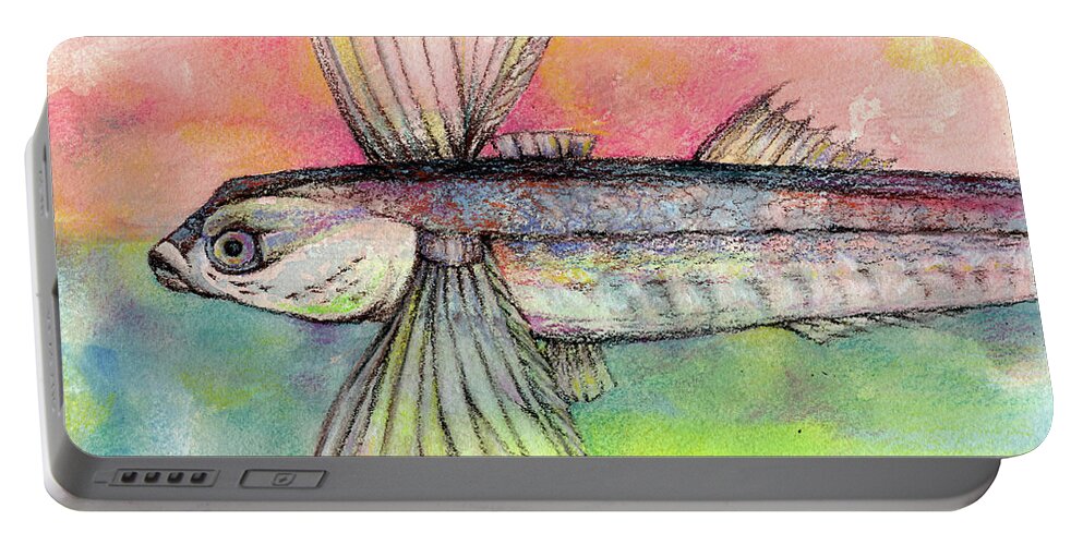 Flying Fish Portable Battery Charger featuring the pastel Flying Fish from Barbados by AnneMarie Welsh
