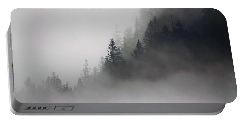 Fog Portable Battery Charger featuring the photograph Fog becoming forest by Fred Bailey