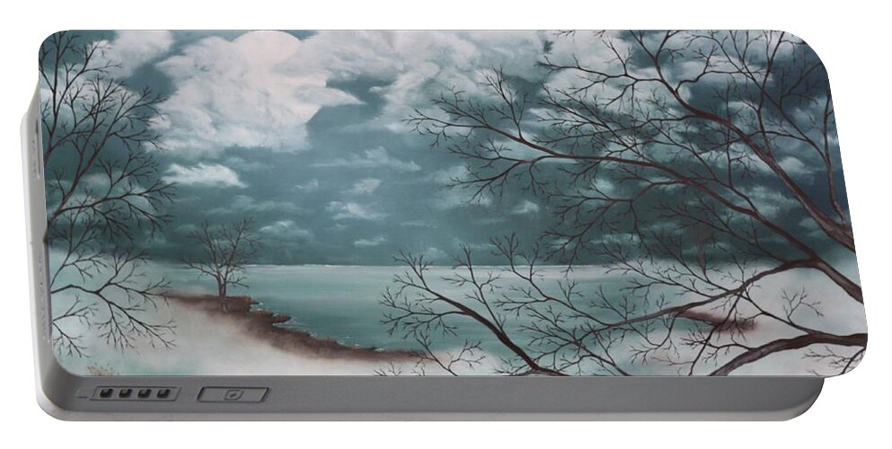 Foggy Portable Battery Charger featuring the painting Foggy Nights Hue by Berlynn
