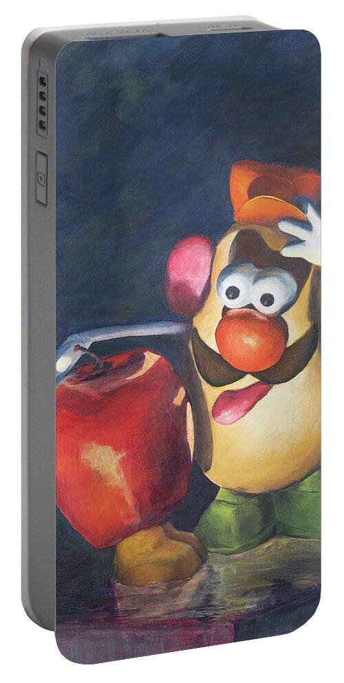 Acrylic Portable Battery Charger featuring the painting Forbidden Fruit by Nancy Strahinic