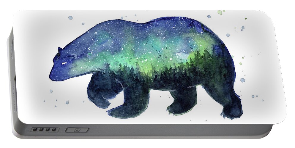 Galaxy Portable Battery Charger featuring the painting Forest Bear Galaxy by Olga Shvartsur