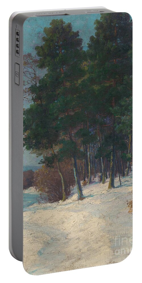 Winter Portable Battery Charger featuring the painting Forest in Winter, 1903 by Ludovit Cordak