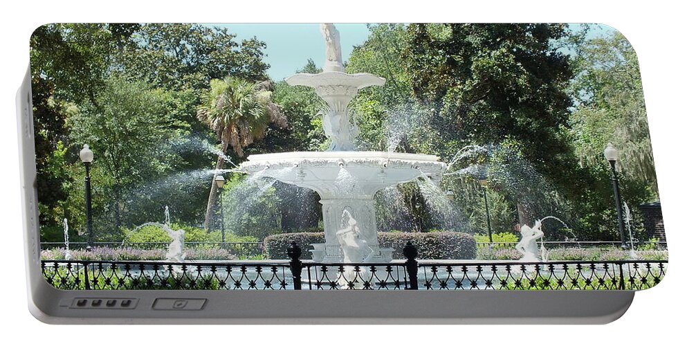Forsyth Park Fountain Portable Battery Charger featuring the digital art Forsyth Park Fountain in historic Savannah, Georgia - by Joseph Hendrix