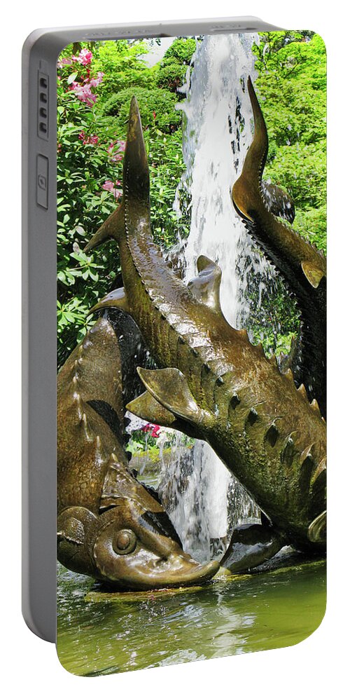 Canada Portable Battery Charger featuring the photograph Fountain sculpture, Butchart gardens, BC by Segura Shaw Photography