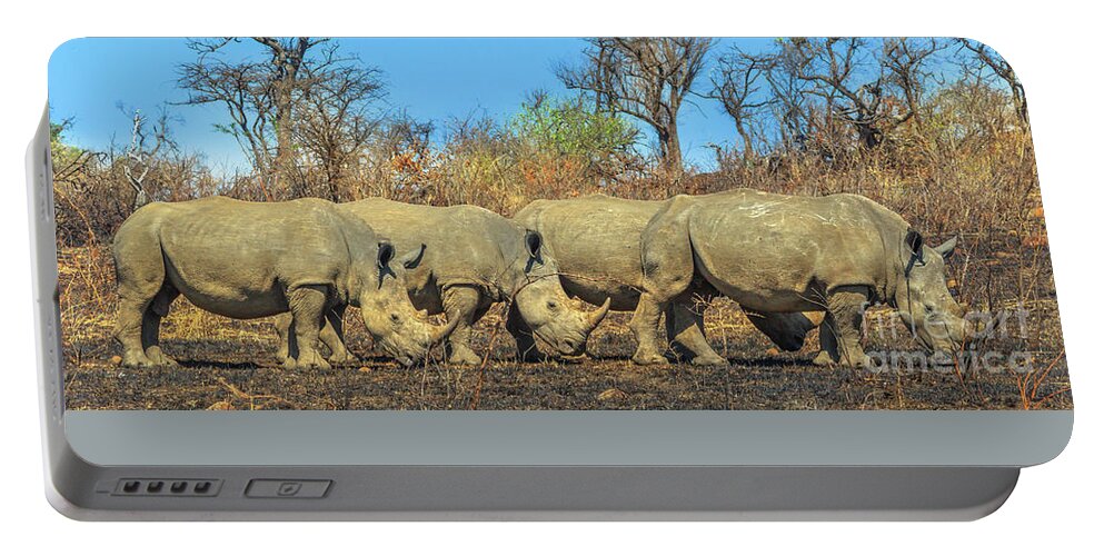 White Rhino Portable Battery Charger featuring the photograph Four white rhinos by Benny Marty