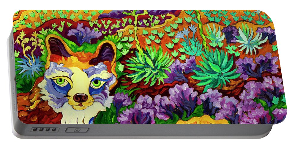 Fox Portable Battery Charger featuring the painting Fox on the Tail by Cathy Carey