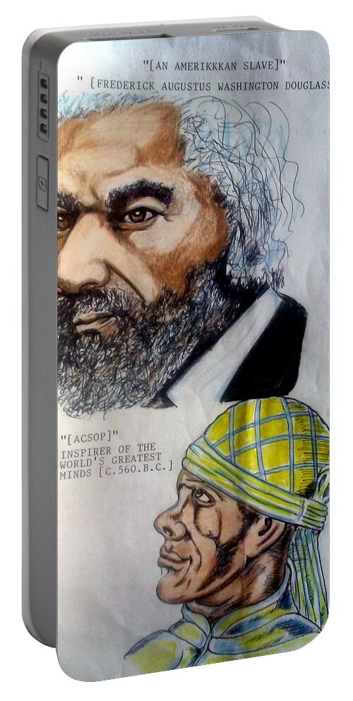 Blak Art Portable Battery Charger featuring the drawing Frederick August Washington Douglas and ACSOP by Joedee