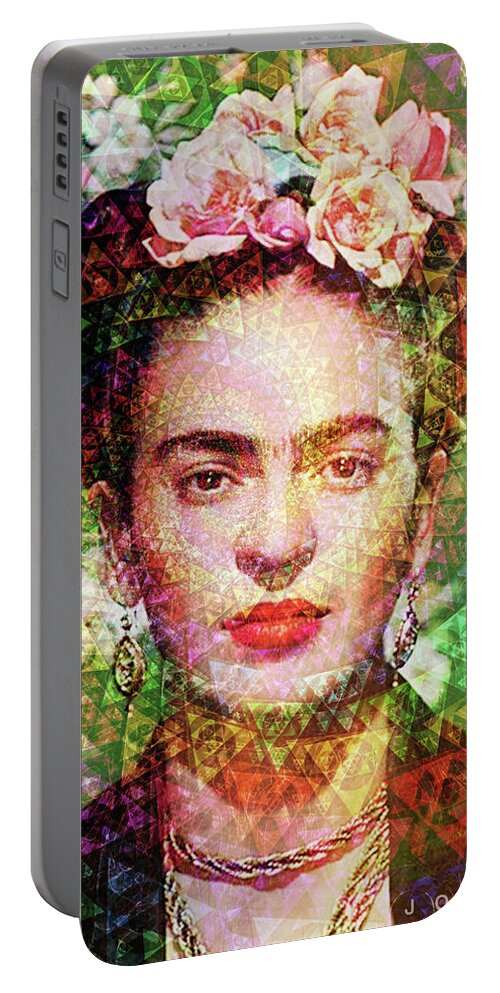 Frida Portable Battery Charger featuring the digital art Frida Fractal 2 by J U A N - O A X A C A