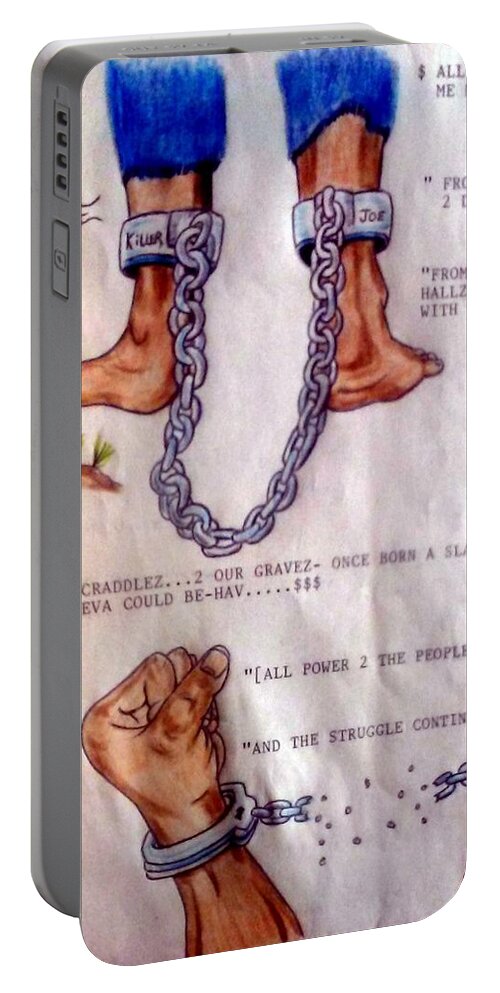 Blak Art Portable Battery Charger featuring the drawing from Jim Crow to death row by Joedee