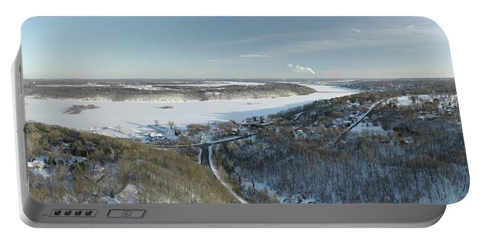 St. Croix River Portable Battery Charger featuring the photograph Frozen Snow Covered St. Croix River Valley Stillwater by Greg Schulz Pictures Over Stillwater