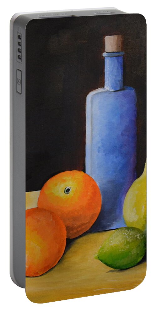 This Is An Oil Painting Of Oranges Portable Battery Charger featuring the painting Fruit and Bottle by Martin Schmidt