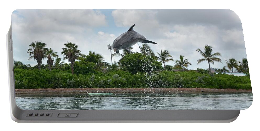 Dolphin Having Fun In The Bahamas Portable Battery Charger featuring the photograph Dolphin Having Fun In The Bahamas by Barbra Telfer
