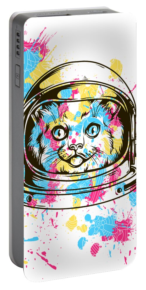 Cat Portable Battery Charger featuring the digital art Funny Colorful Cat Astronaut by Matthias Hauser