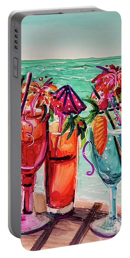 Alcohol Ink Portable Battery Charger featuring the mixed media Gal's Afternoon Out by Francine Dufour Jones