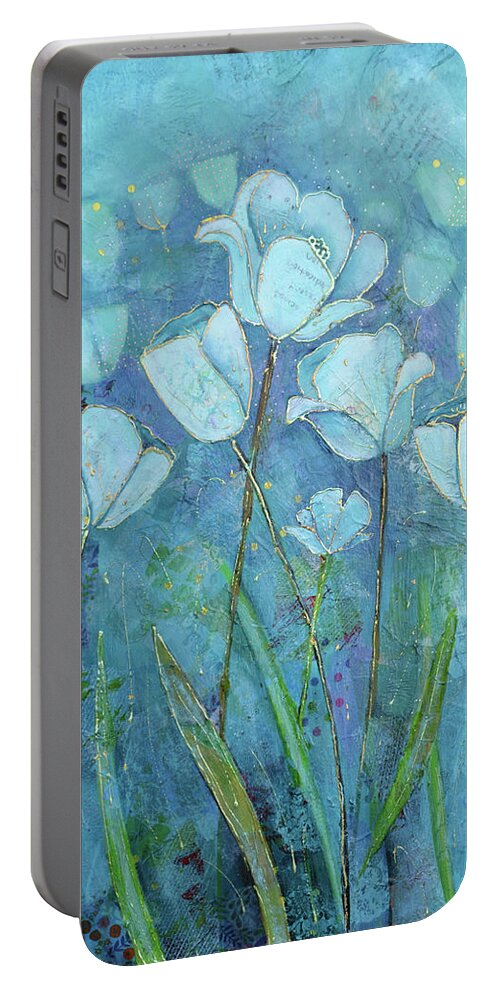 Cervical Cancer Portable Battery Charger featuring the painting Garden of Healing by Shadia Derbyshire