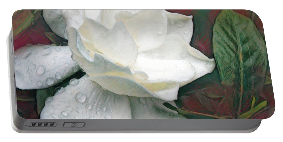 Plant Portable Battery Charger featuring the digital art Gardenia Romance by Susan Hope Finley