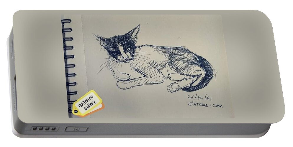 Cat Portable Battery Charger featuring the drawing Angry GATchee by Sukalya Chearanantana