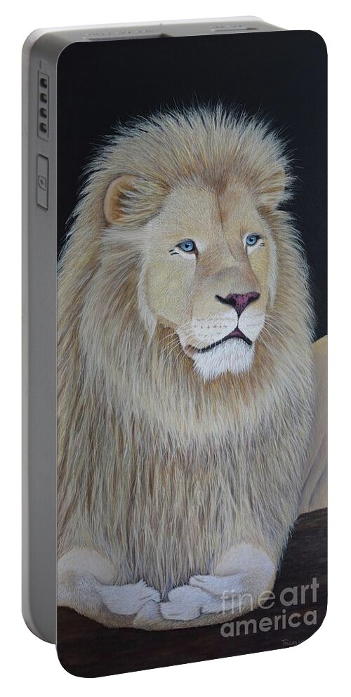 Lion Portable Battery Charger featuring the painting Gentle Paws by Tracey Goodwin