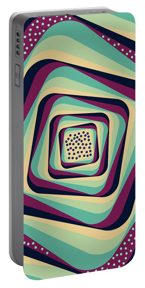 Pattern Portable Battery Charger featuring the mixed media Geometric Abstract Pattern - Retro Pattern - Spiral 1 - Blue, Violet, Wheat, Beige by Studio Grafiikka