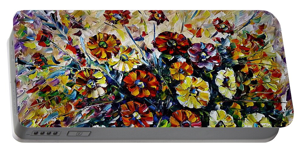Wild Flower Painting Portable Battery Charger featuring the painting Gerbera Bouquet by Mirek Kuzniar