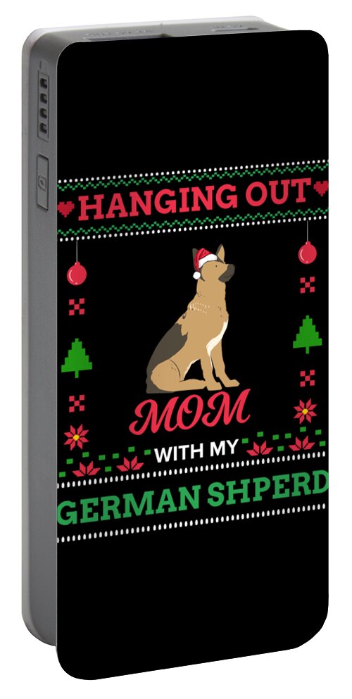 German-shepherd Portable Battery Charger featuring the digital art German Shepherd Ugly Christmas Sweater Xmas Gift by TeeQueen2603