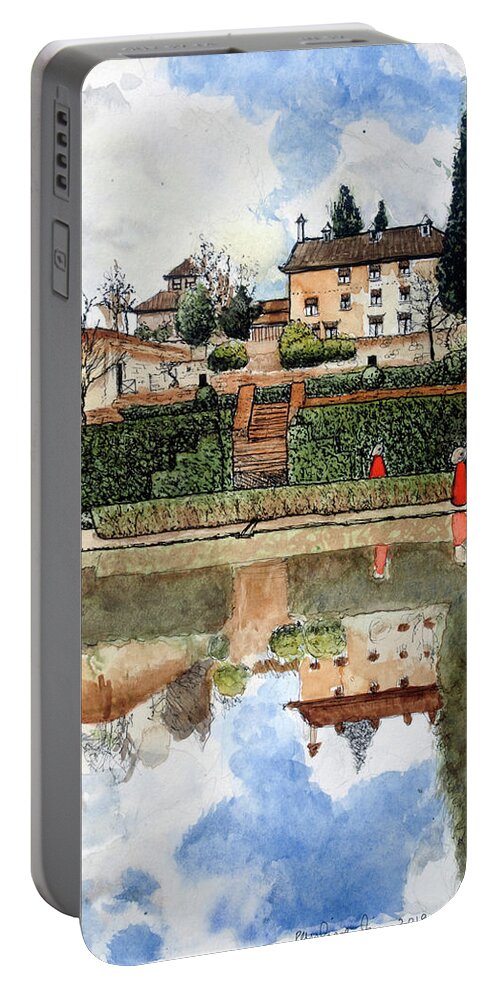 Mouse Portable Battery Charger featuring the painting Giant Mice at the Alhambra by Pauline Lim