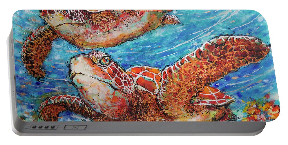 Marine Turtles Portable Battery Charger featuring the painting Giant Sea Turtles by Jyotika Shroff