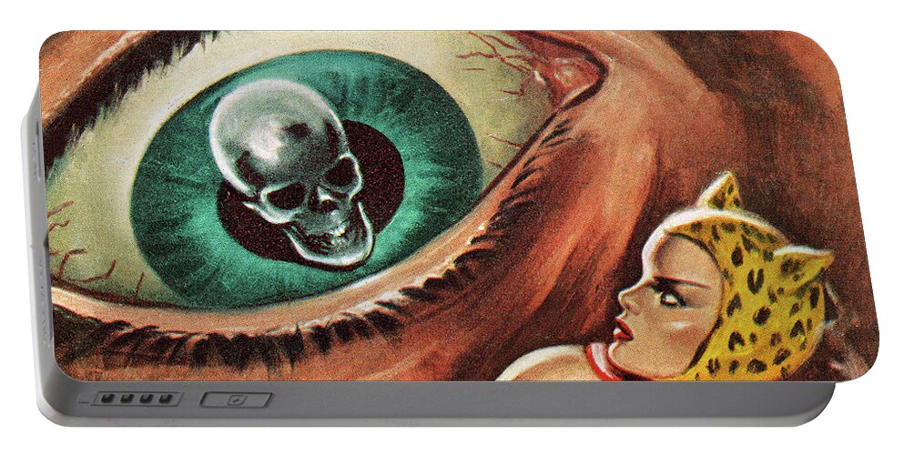 Adult Portable Battery Charger featuring the drawing Giant Skull Eye by CSA Images