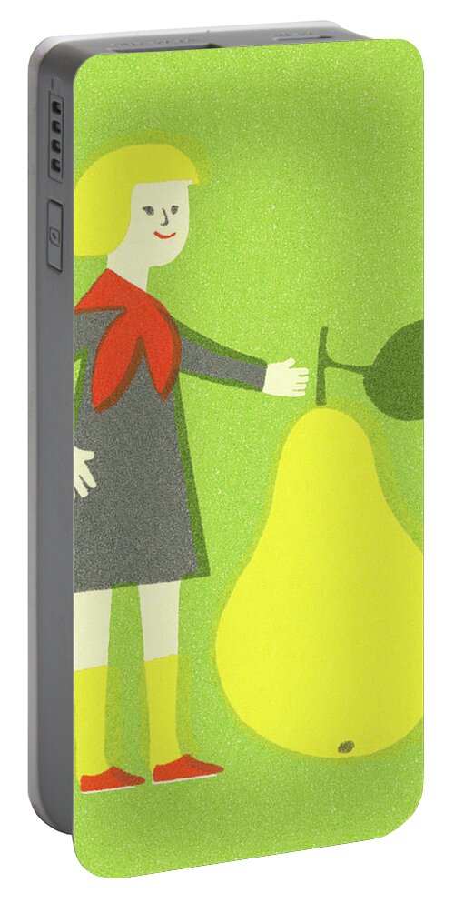 Accessories Portable Battery Charger featuring the drawing Girl and a Giant Pear by CSA Images