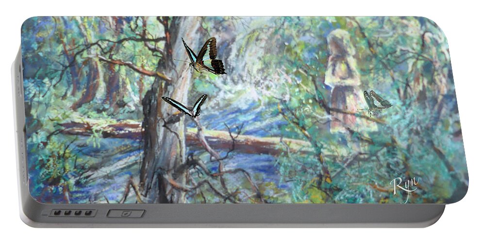 Girl Portable Battery Charger featuring the painting Girl and Butterflies Far North Queensland Rainforest by Ryn Shell