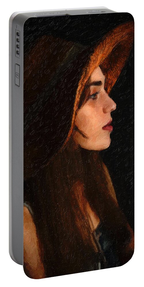 Portrait Portable Battery Charger featuring the painting Girl in Hat by Chris Armytage