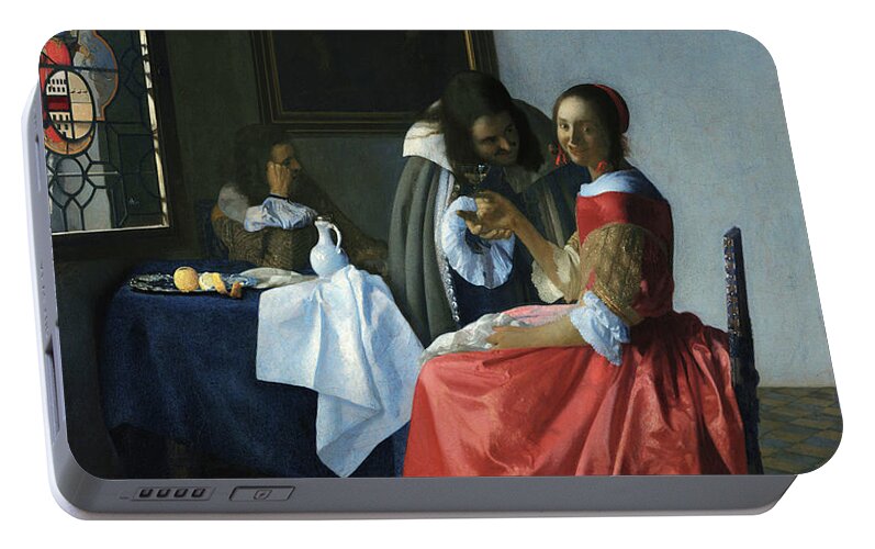 Jan Vermeer Portable Battery Charger featuring the painting Girl with a Wineglass, 1659 by Jan Vermeer