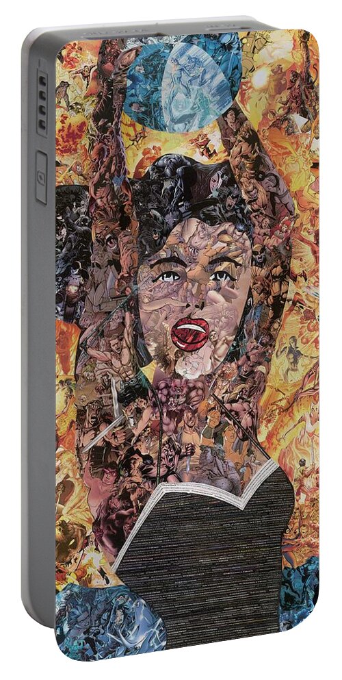 Commentary Portable Battery Charger featuring the mixed media Girl with Ball After Lichtenstein by Joshua Redman