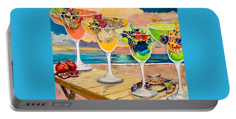 Margaritas Portable Battery Charger featuring the painting GirlFins Margarita Party by Linda Kegley