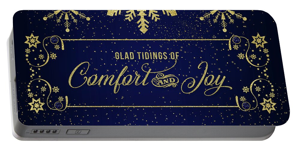 Christmas Portable Battery Charger featuring the digital art Glad Tidings of Comfort and Joy in Deep Blue by Doreen Erhardt