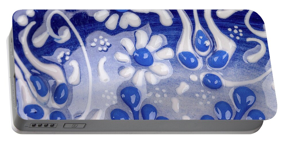Pot Portable Battery Charger featuring the photograph Glazed pot ceramic pattern close up by Simon Bratt