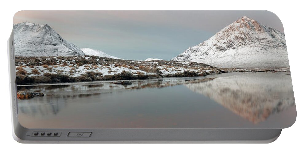 Glencoe Portable Battery Charger featuring the photograph Glencoe Snow Mountain Winter Sunrise by Grant Glendinning