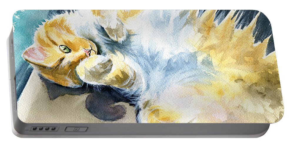 Cat Portable Battery Charger featuring the painting Glorious Floof by Dora Hathazi Mendes